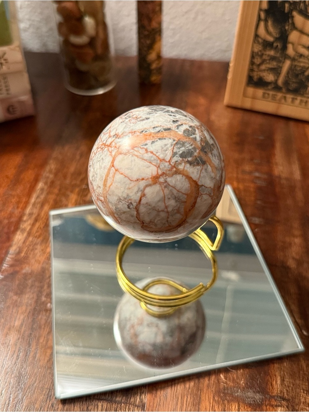 ✨ Red Vein / Spiderweb Jasper Polished Sphere • 299 g • 58.6 mm